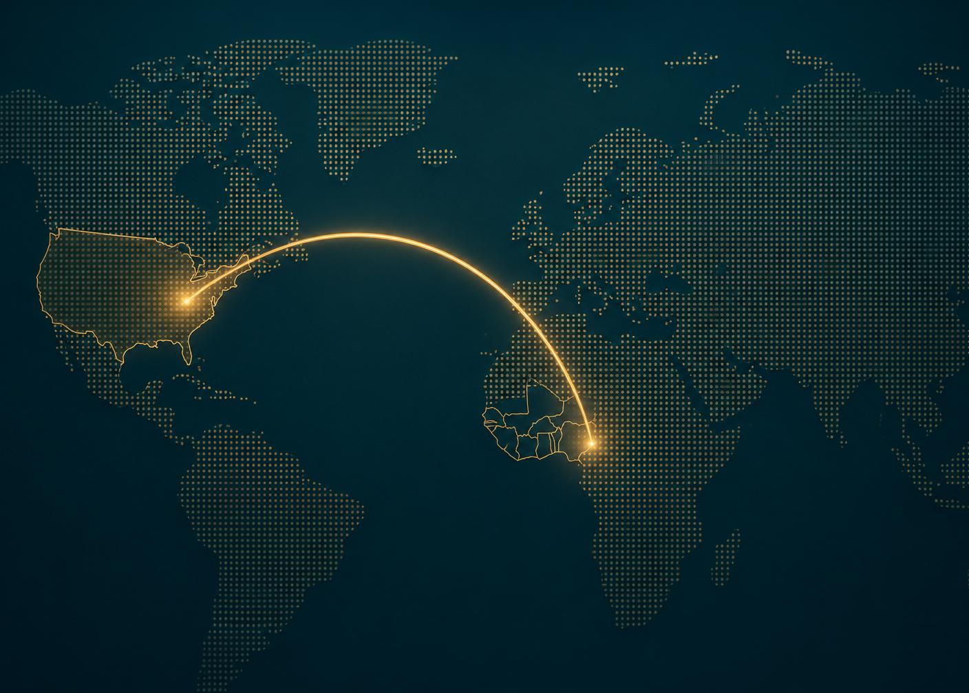 World map showing the connection between the United States and West Africa